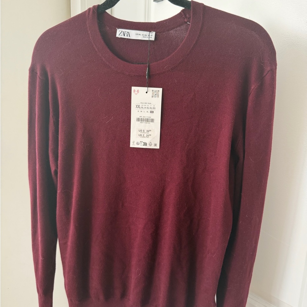 NWT Zara Deep Red Crewneck Sweater